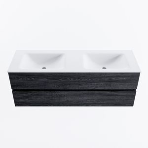 MONDIAZ VICA 140cm badmeubel onderkast Antracite 2 lades. Wastafel CLOUD dubbel 2 kraangaten, kleur Talc.