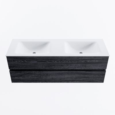 MONDIAZ VICA 140cm badmeubel onderkast Antracite 2 lades. Wastafel CLOUD dubbel 2 kraangaten, kleur Talc.