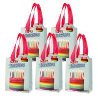 Set van 12x stuks papieren verjaardag giftbags/cadeau tasjes Happy Birthday 11 x 14 x 6 cm - thumbnail