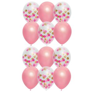 Feestversiering roze-mix thema ballonnen 12x stuks 30 cm