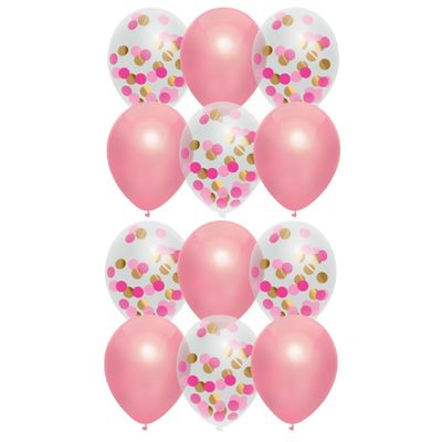 Feestversiering roze-mix thema ballonnen 12x stuks 30 cm