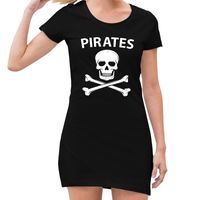 Piraten verkleed jurkje met doodshoofd zwart voor dames - thumbnail