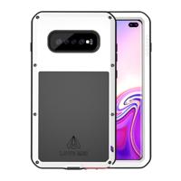LIEFDE MEI krachtige stofbestendige Spatwaterdichte Metal + silicone combinatie geval voor Galaxy S10 PLUS (wit)