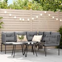 Loungeset met kussens staal en textileen zwart