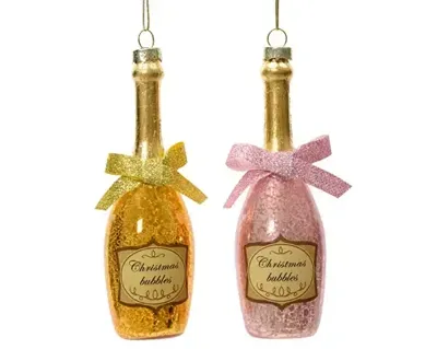 Decoris kersthanger glas fles christmas bubbels met strik - assortiment