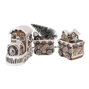 Clayre & Eef Kerstdecoratie met LED-verlichting Trein 18x8x16 cm Bruin Polyresin Bruin