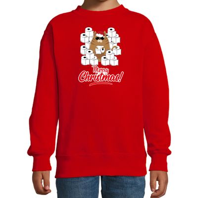 Foute Kerstsweater / outfit met hamsterende kat Merry Christmas rood voor kinderen Foute Kerstsweater / outfit met hamsterende kat Merry Christmas rood voor kinderen