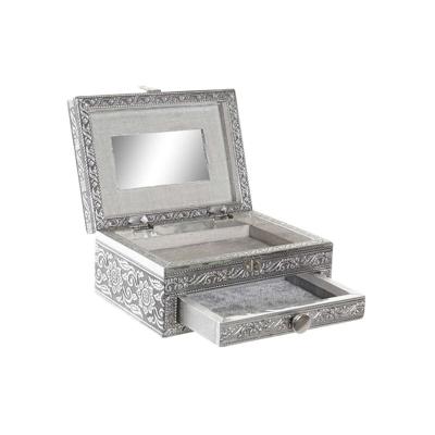 Doos-Juwelenkistje Home ESPRIT Zilverkleurig Natuurlijk Hout Aluminium 17,5 x 12,5 x 8,5 cm