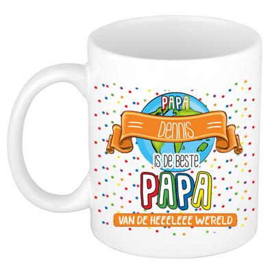Naam mok papa Dennis - wit - de beste - keramiek - 300 ml - Vaderdag/verjaardag