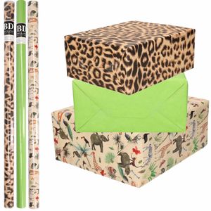 9x Rollen kraft inpakpapier jungle/panter pakket - dieren/luipaard/groen 200 x 70 cm