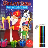 Sinterklaas Kleur & Spelletjesboek 128 blz - Incl. 6 kleurpotloden en puntenslijper