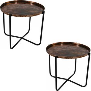 2x stuks ronde bijzettafels/plantenstandaarden oud koper 35 cm