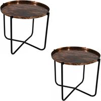 2x stuks ronde bijzettafels/plantenstandaarden oud koper 35 cm