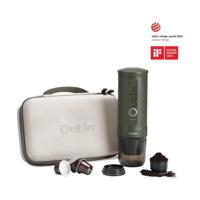 Outin Draagbare elektrische espressomachine met beschermkoffer - Nano reis cadeauset - snelle waterverwarming - Italiaans design - capsules & gemalen koffie - 20 bar - draagbare koffiemachine - reis & camping koffiezetapparaat - 12 volt