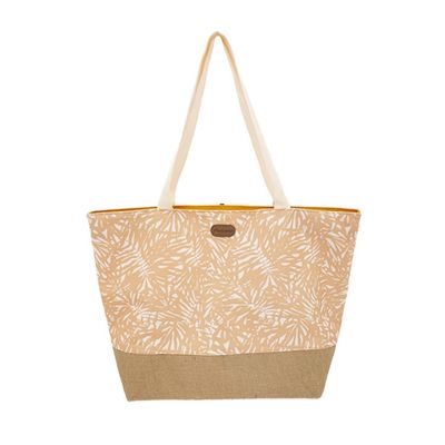 Strandtas palmbladeren geel 37 x 39 cm