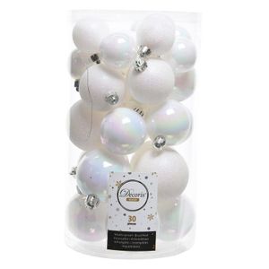 Decoris kerstballen - 30x st - parelmoer wit - 4, 5 en 6 cm - kunststof - kerstversiering