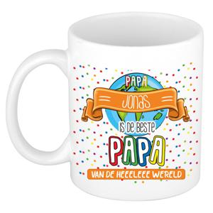 Naam mok papa Jonas - wit - de beste - keramiek - 300 ml - Vaderdag/verjaardag