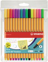 STABILO point 88 fineliner, etui van 15 stuks in geassorteerde kleuren