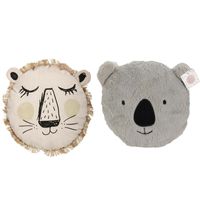 Dieren sierkussen set kinderkamer - koala/leeuw - 38/32 cm - polyester