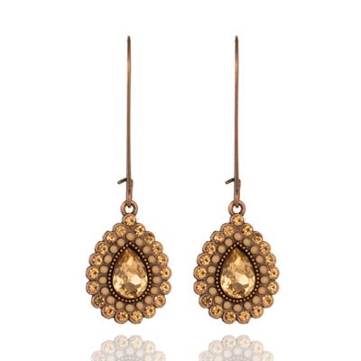 Deja Jewels Etnische Goudkleurige Oorbellen met Bruin/Champagnekleurige Hanger