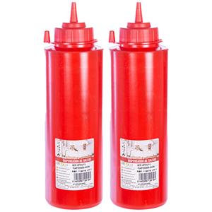 Doseerfles/sausfles rood - 2x - kunststof - met schenktuit - 1000 ml - 28 x 8 cm