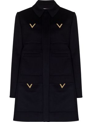 Valentino Garavani manteau mi-long à plaque logo - Bleu