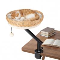 Kattenbed voor op Het Bureau 360° Draaibare Rieten Hangmat voor Katten met Uitneembaar Kussen en Hangende Bal Zonder Boren