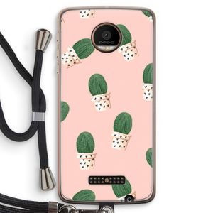 Cactusprint roze: Motorola Moto Z Force Transparant Hoesje met koord