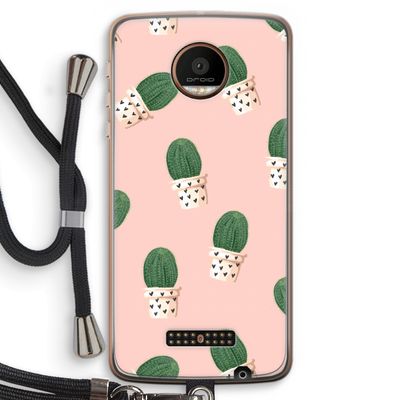 Cactusprint roze: Motorola Moto Z Force Transparant Hoesje met koord