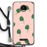 Cactusprint roze: Motorola Moto Z Force Transparant Hoesje met koord