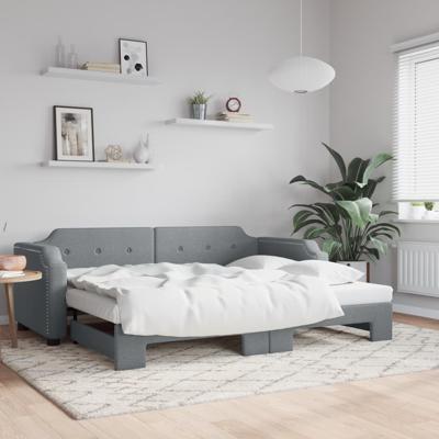 Slaapbank met onderschuifbed 90x200 cm stof lichtgrijs
