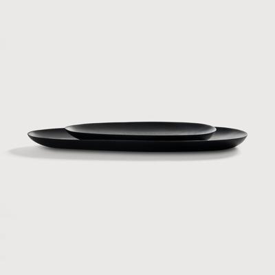 Ethnicraft Ovale Schaal 'Thin Oval' Mahoniehout, Set van 2 stuks, kleur Zwart