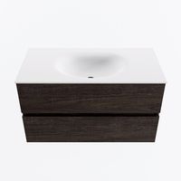 MONDIAZ VICA 90cm badmeubel onderkast Dark Brown 2 lades. Wastafel MOON midden 1 kraangat, kleur Talc.