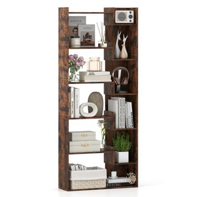 6-laags Boekenrek Houten Rek met 2 Kantelbeveiligingen Open Tentoonstellingsrek 69 x 22 x 163 cm
