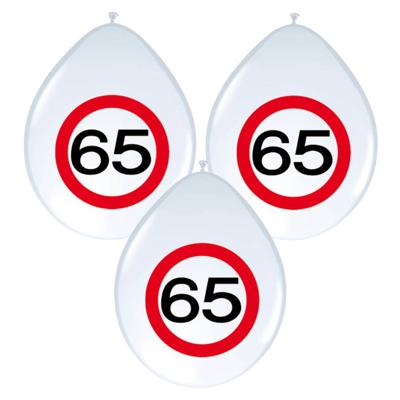 65 jaar thema ballonnen - verkeersbord - 8x stuks - versiering - feestartikelen