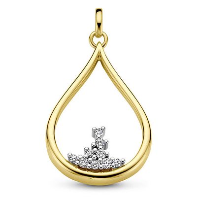 Hanger Druppel geel-en witgoud-diamant 0.115 ct Hsi wit 16,5 x 31 mm