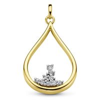 Hanger Druppel geel-en witgoud-diamant 0.115 ct Hsi wit 16,5 x 31 mm - thumbnail