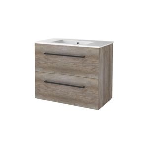 Badmeubelset BWS Salt 80x46cm Met Grepen 2 Lades Met Wastafel 1 Kraangat Scotch Oak