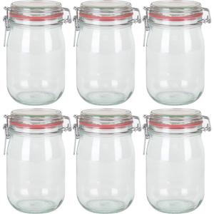 Weckpot/inmaakpot - 6x - glas - 1000 ml - met beugelsluiting - transparant