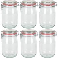 Weckpot/inmaakpot - 6x - glas - 1000 ml - met beugelsluiting - transparant