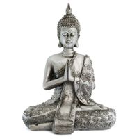 Thaise Boeddha Beeld Mediterend Polyresin Grijs - 14 x 9 x 20 cm - thumbnail