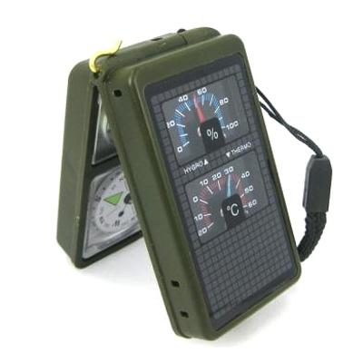 10 in 1 (Thermometer Hygrometer LED-lamp Reflector waterpas kompas Whistle Flint Vergrootglas liniaal) multifunctionele draagbare kompas