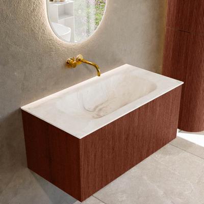 Badmeubel Mondiaz Kurve-Dlux | 90 cm cm | Meubelkleur Ruby | Wastafelkleur Frappe | Solid surface | Wasbak midden spoelbak | Zonder kraangat(en)