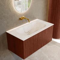 Badmeubel Mondiaz Kurve-Dlux | 90 cm cm | Meubelkleur Ruby | Wastafelkleur Frappe | Solid surface | Wasbak midden spoelbak | Zonder kraangat(en)