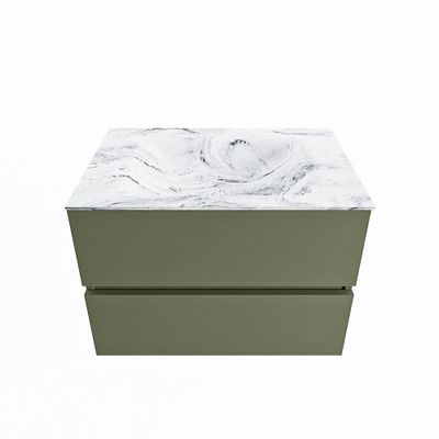 MONDIAZ VICA-DLUX 70cm badmeubel onderkast Army 2 lades. Inbouw wastafel CLOUD midden 1 kraangat, kleur Glace.