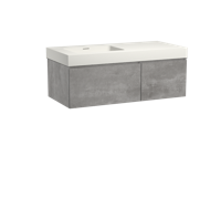 Storke Edge zwevend badmeubel 110 x 52 cm beton donkergrijs met Mata High asymmetrisch linkse wastafel in mat witte solid surface