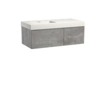 Storke Edge zwevend badmeubel 110 x 52 cm beton donkergrijs met Mata High asymmetrisch linkse wastafel in mat witte solid surface - thumbnail