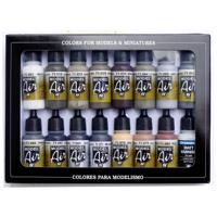 Vallejo 71194 Modelspoor mengkleur Wit, Donkergroen, Zand, Aarde (mat), Mahonie, Grijs, Lichtgrijs, Donkergrijs, Pantser-grijs (mat), Zwart, Roest, Metaal,