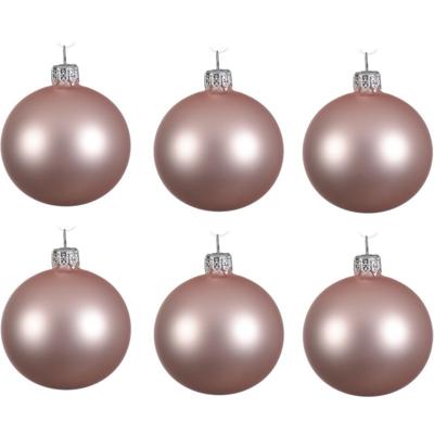Kerstballen set - 6x stuks - licht roze - glas - 6 cm - mat - kerstversiering