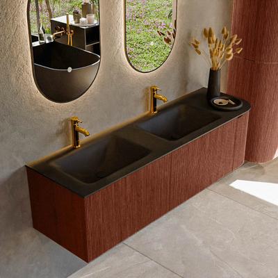 Badmeubel Mondiaz Kurve | 155 cm cm | Meubelkleur Ruby | Wastafelkleur Urban | Solid surface | Dubbel / Links spoelbak | 2 kraangaten